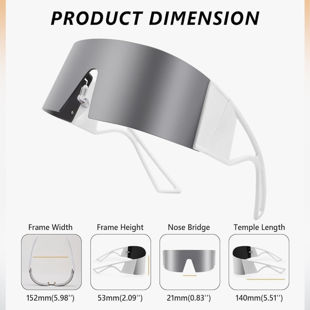 Feisedy Oversized Flat Top Wrap Sunglasses - White & Silver